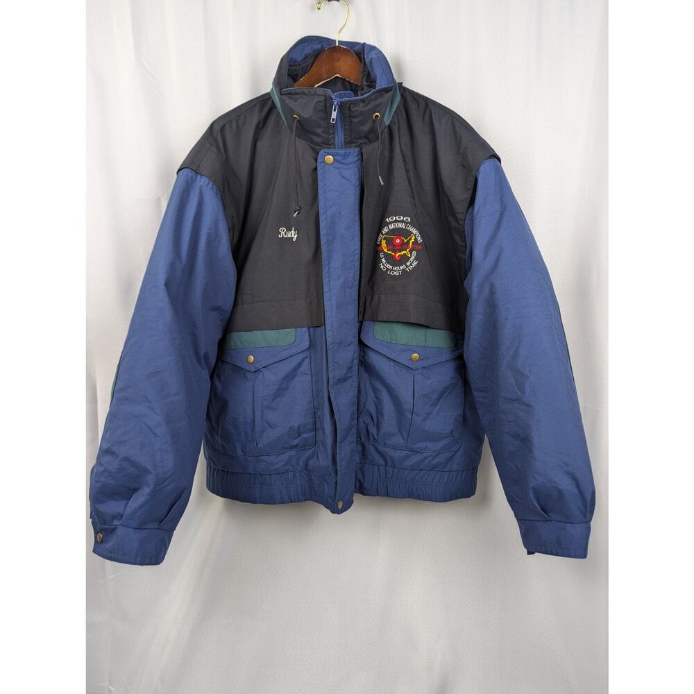 Vintage Hilton Active Apparel Down Winter‎ Jacket Black Blue and Green 2XL
